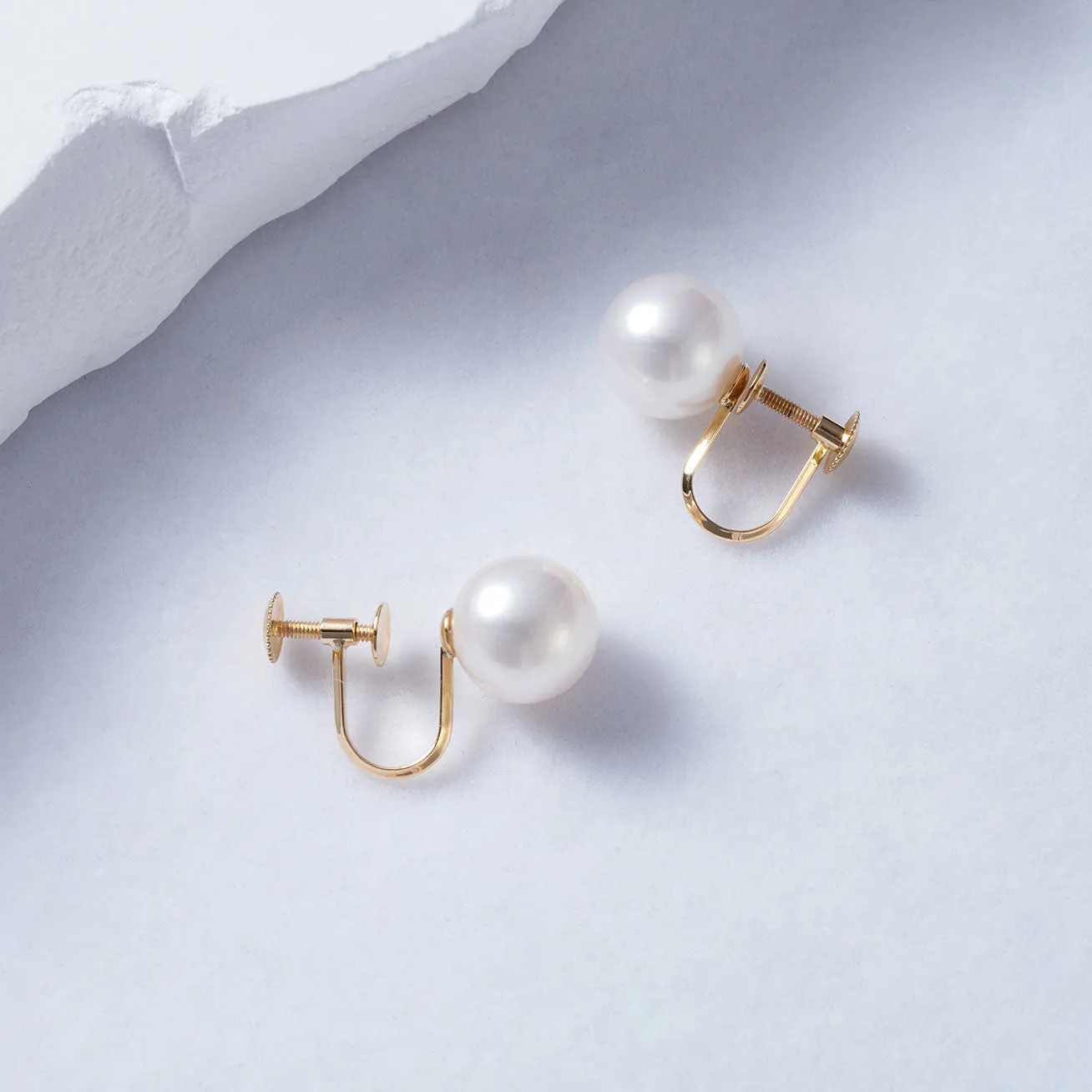 18K Solid Gold Clip-On Freshwater Pearl Stud Earrings KE00175