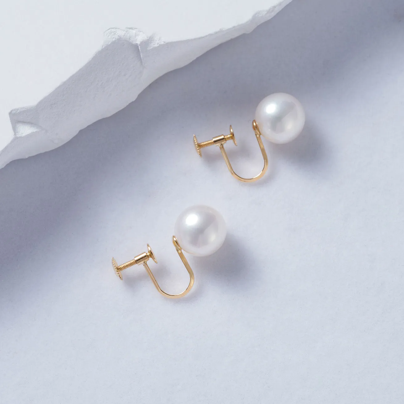 18K Solid Gold Clip-On Freshwater Pearl Stud Earrings KE00175