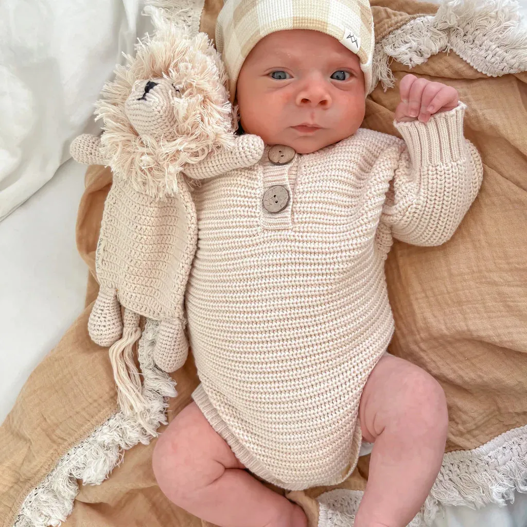 3 Little Crowns Textured Knit Romper - Oat