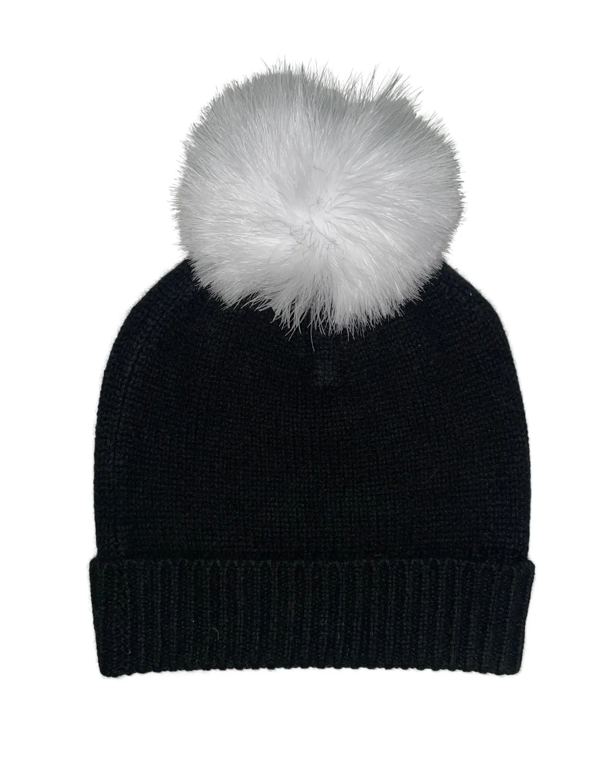 Beanie w/ Removable Feather Pom Pom (Black/White)