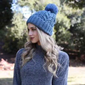 Blue Thermal Lining Cable Knit Beanie