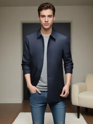 Coatify - Heren Slim Fit Lange Mouw Overhemdjas met Knoopsluiting