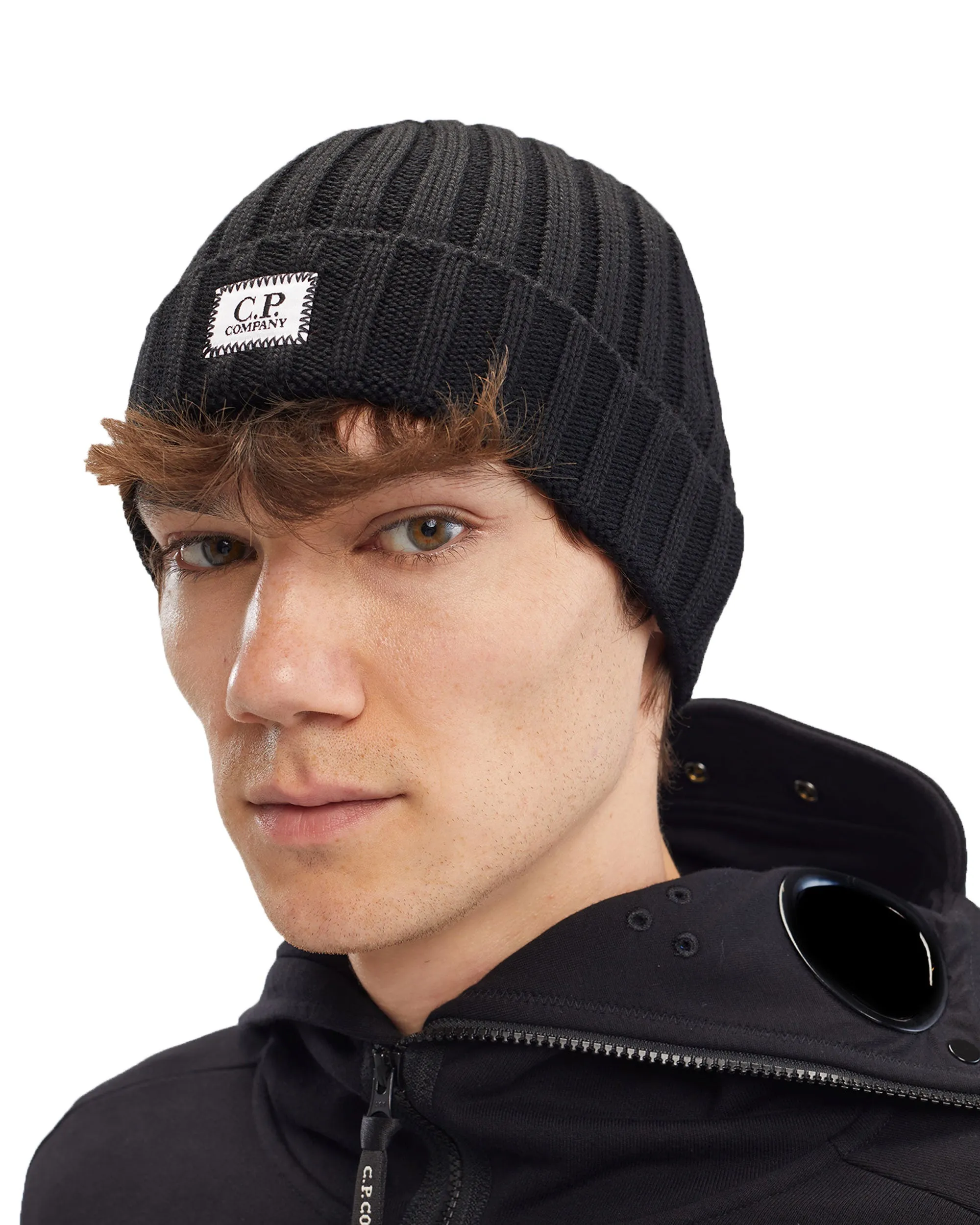 CP Company Extrafine Merino Wool Logo Beanie Nero