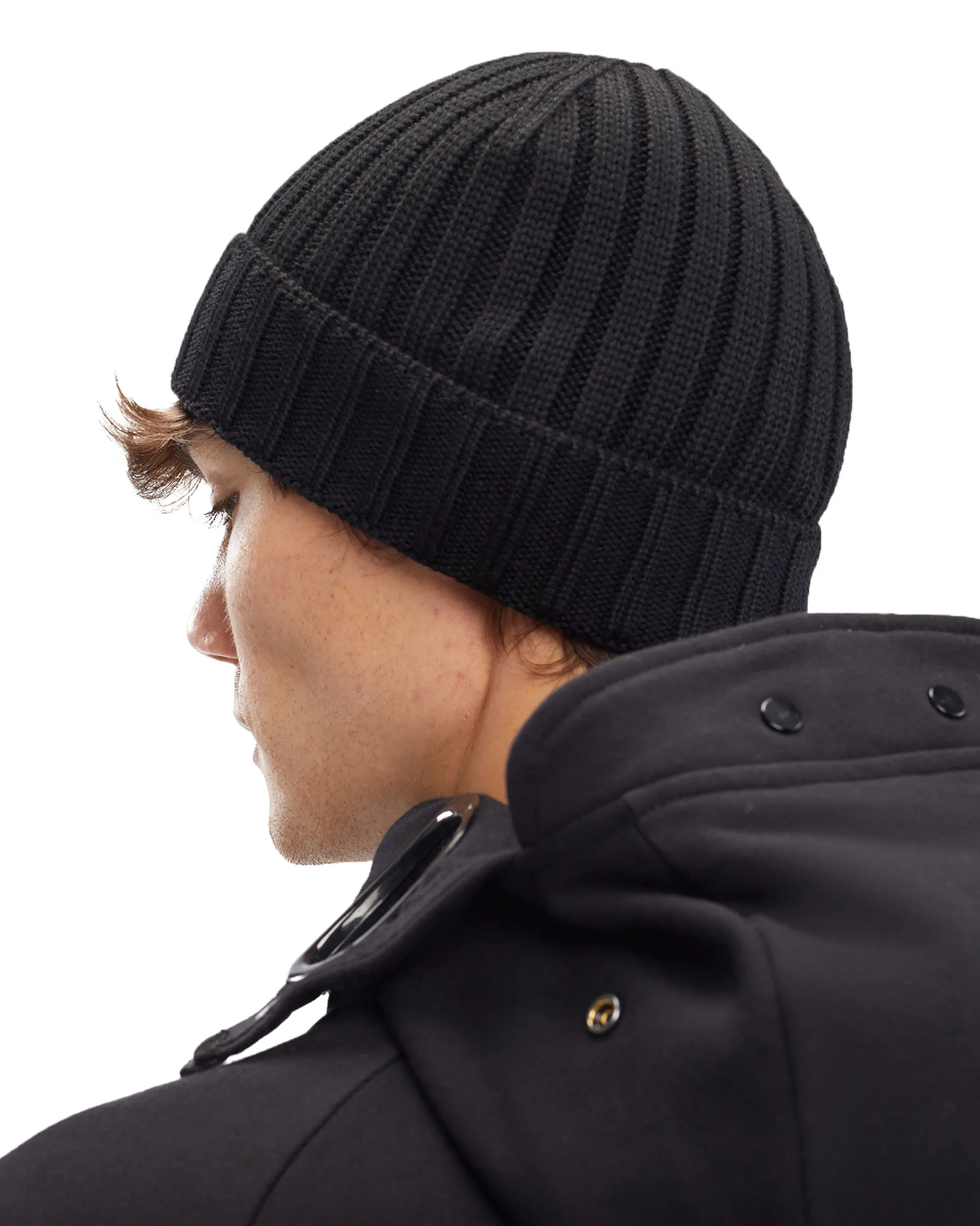 CP Company Extrafine Merino Wool Logo Beanie Nero