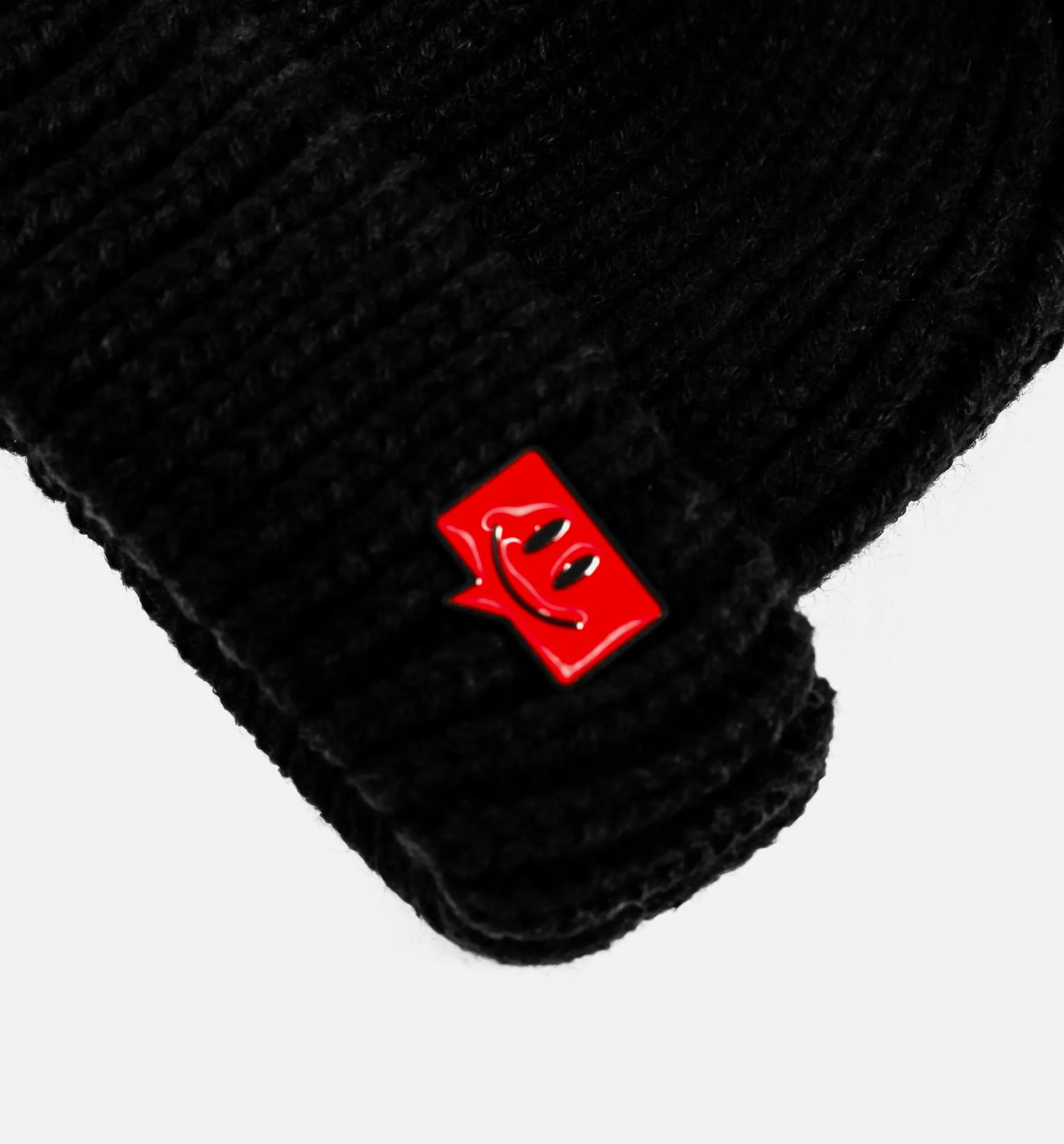 Enamel Pin Beanie Black Mens Hat - Black