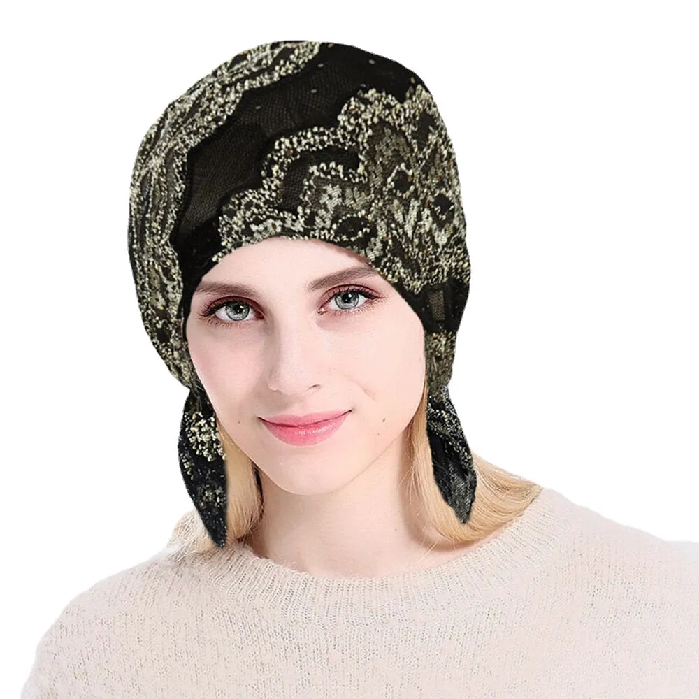 Fashion Lace Printing Chemotherapy Cap Knitting Cutout Hats