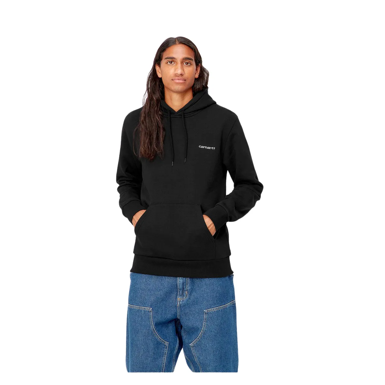 Felpa Carhartt WIP Hooded Script Embroidery Nero