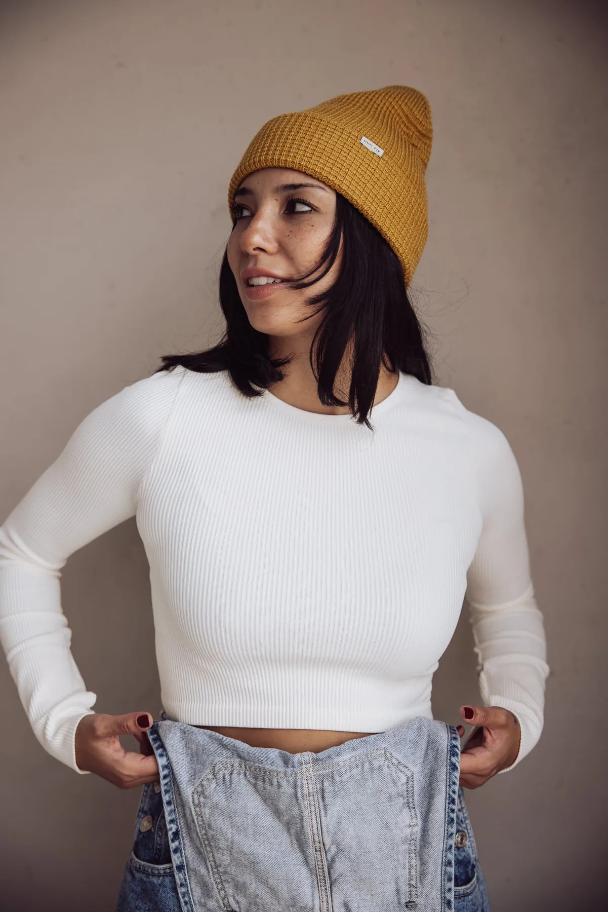 Gigi Pip Marsh Waffle Knit Beanie - Mustard