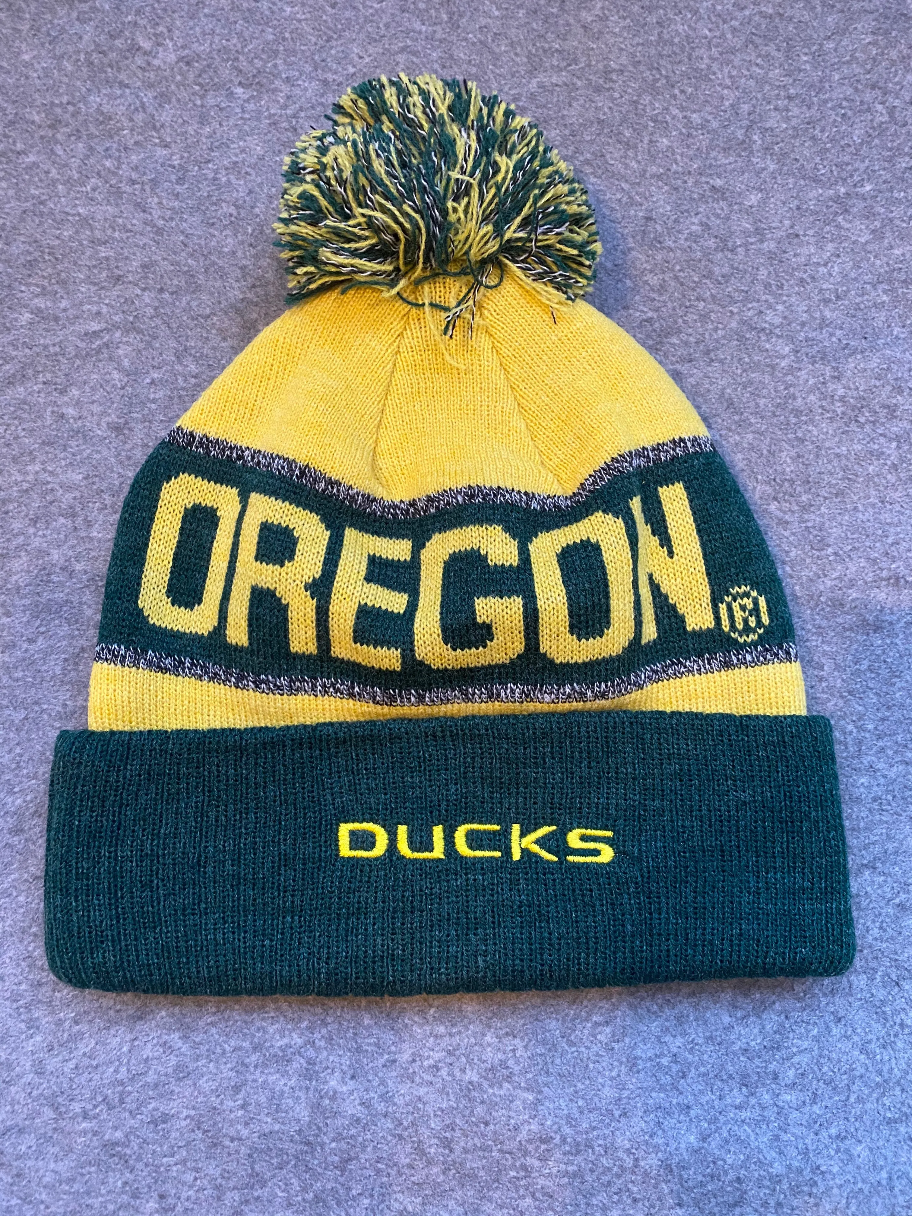 Green & Yellow Fold Over Oregon Ducks Pom Beanie