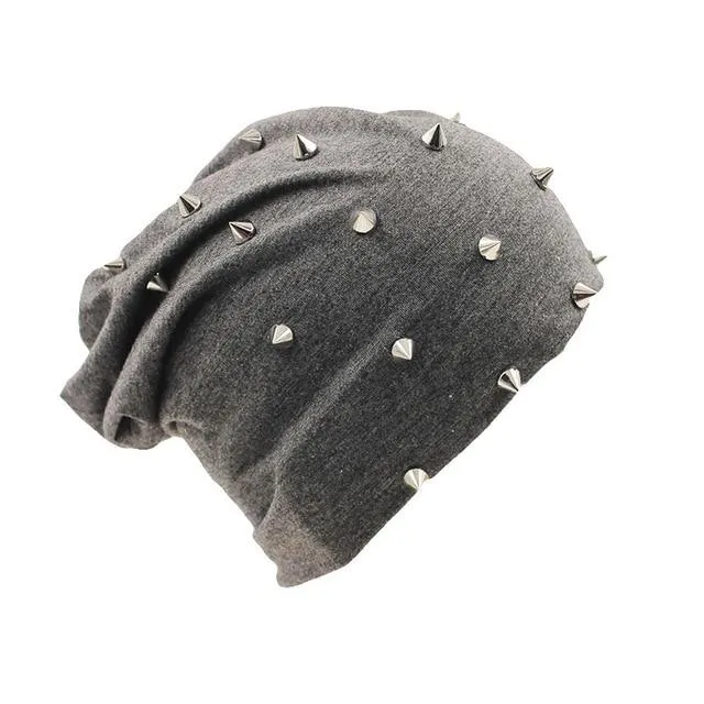 Hip-hop Solid Color Beanie, Skullie or Bonnet with Silvery Rivets