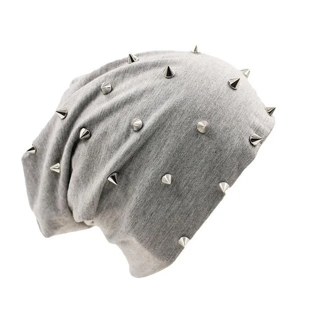 Hip-hop Solid Color Beanie, Skullie or Bonnet with Silvery Rivets