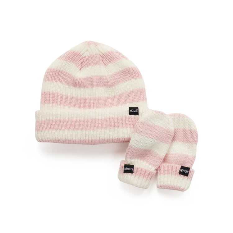 Kombi Rose Shadow Little One Infant Knit Hat and Mitten Set