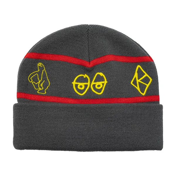 KROOKED NASKAR CUFF BEANIE CHARCOAL/RED/YELLOW