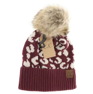 Leopard Pattern CC Beanie Pom - Monoco