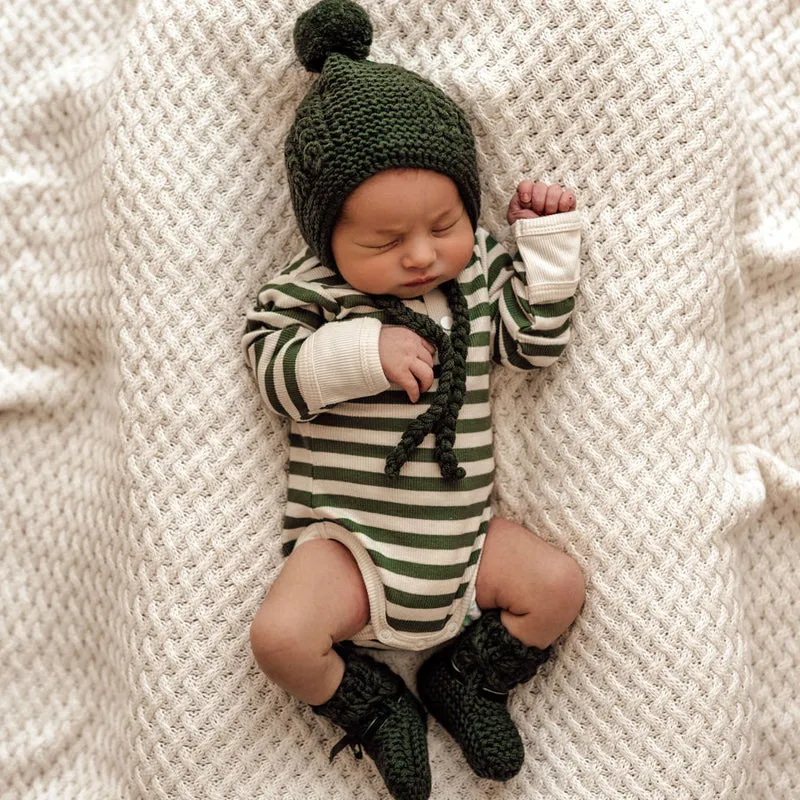 Merino Wool Bonnet & Booties (Olive)