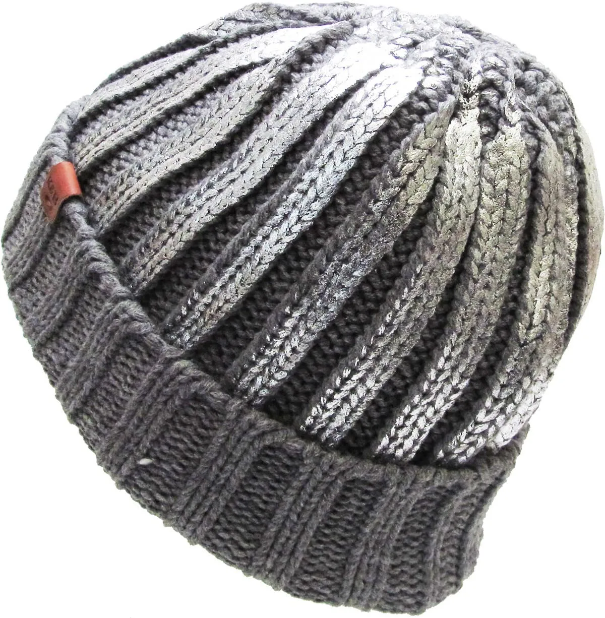 METALLIC CUFFED BEANIE HAT