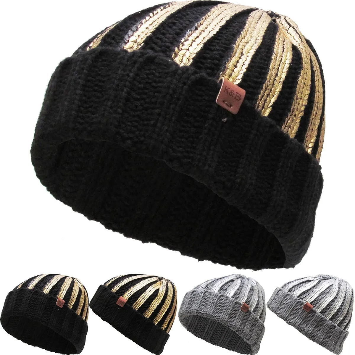 METALLIC CUFFED BEANIE HAT