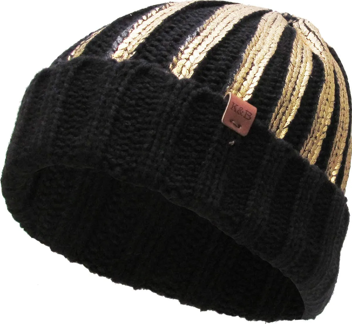 METALLIC CUFFED BEANIE HAT