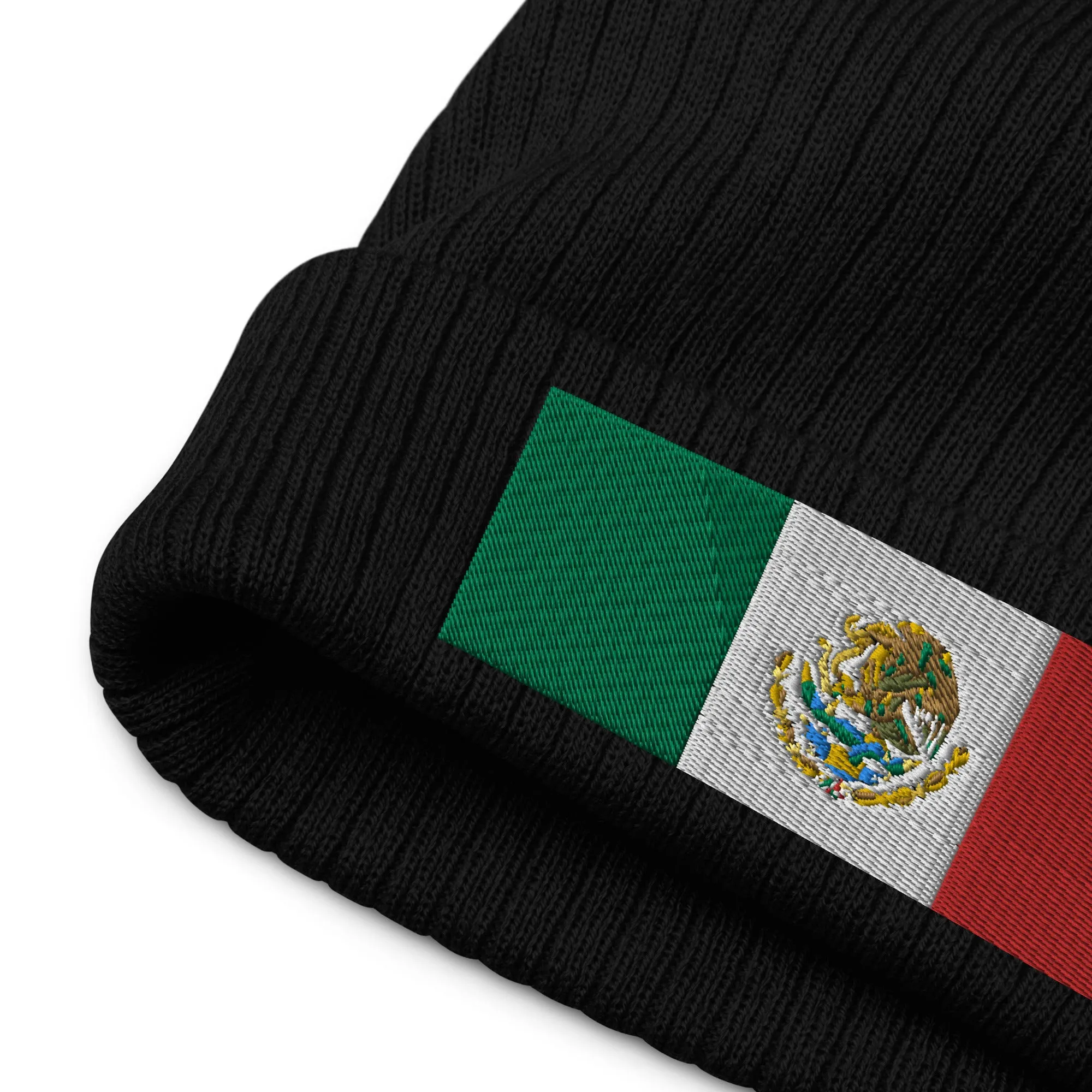 Mexico Beanie Hat With Embroidered Mexican Flag / Recycled Polyester / 8 Colors