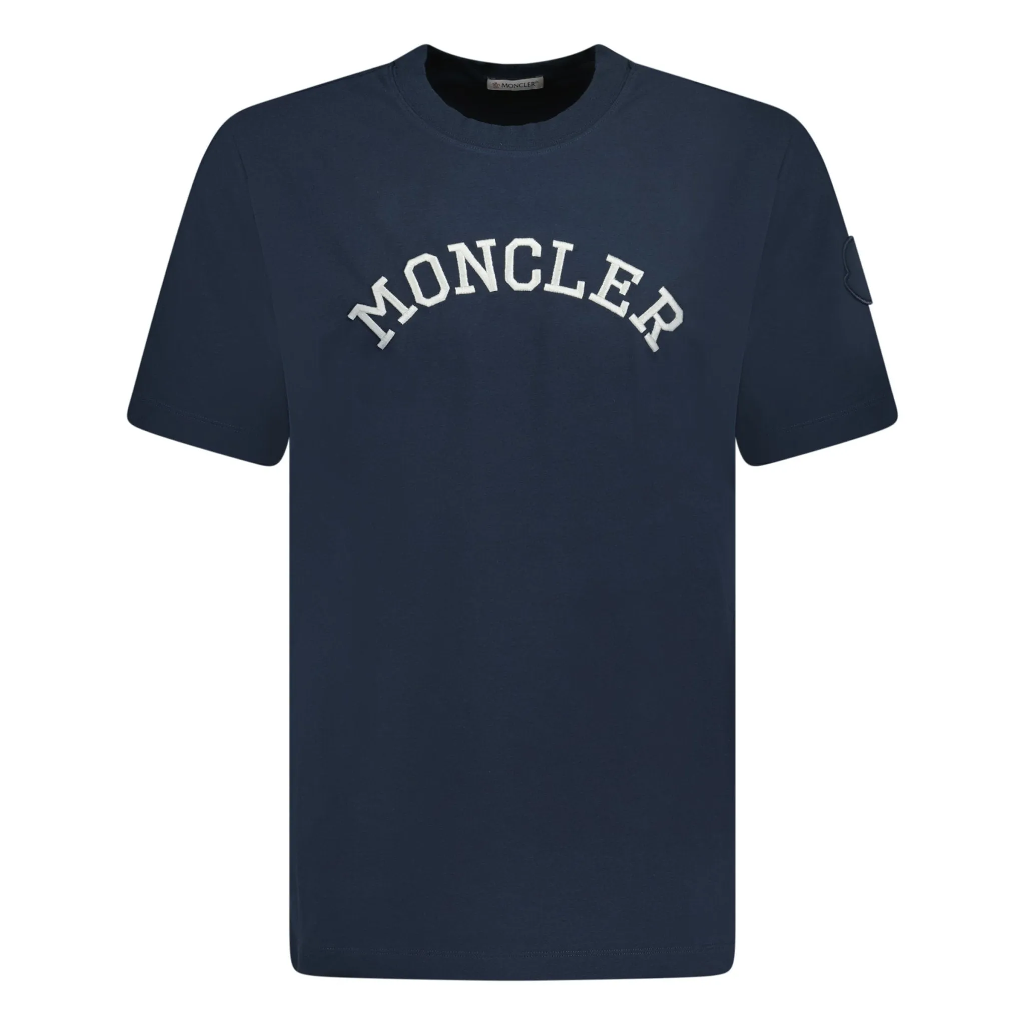 MONCLER CURVED STITCHED WRITING LOGO T-SHIRT NAVY