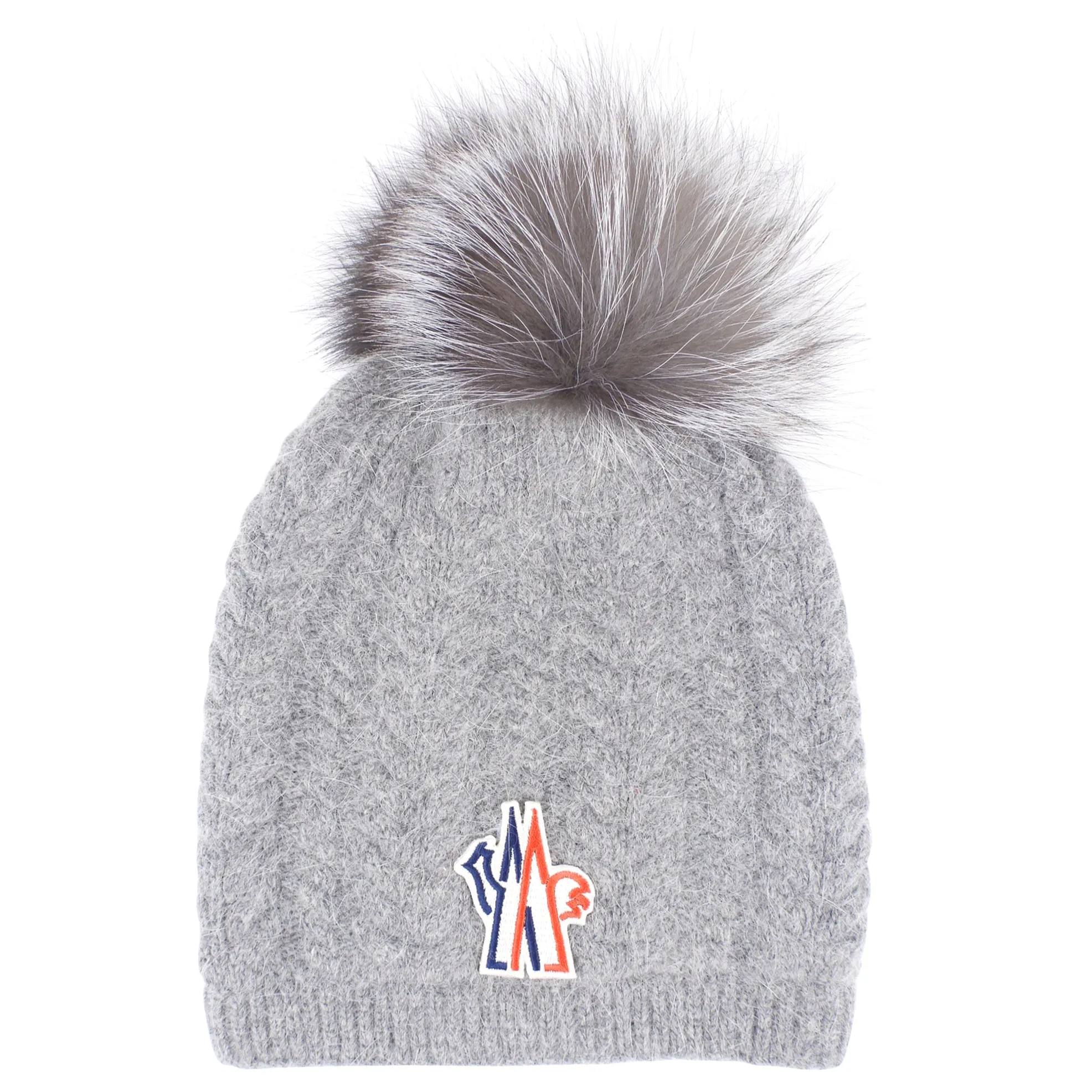 Moncler Grey Knit Fur Pom-pom Embellished Toque Hat