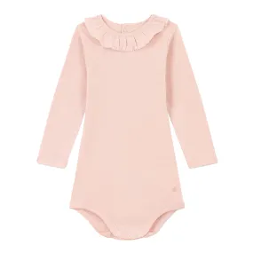 Petit Bateau Long Sleeve Bodysuit with Ruffle Collar - Light Pink