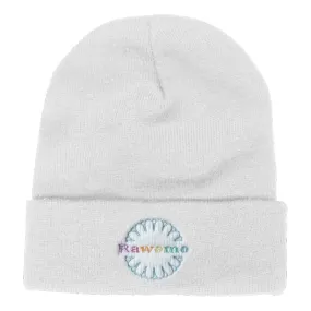 RAW EMOTIONS RAWEMO FLORAL LOGO KNIT BEANIE-WHITE