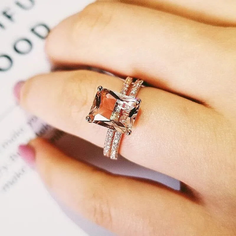 Rose Gold Princess Cut Ring Set