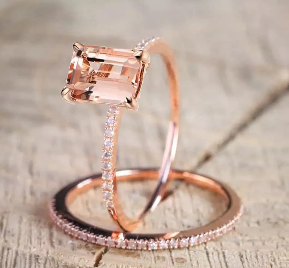 Rose Gold Princess Cut Ring Set