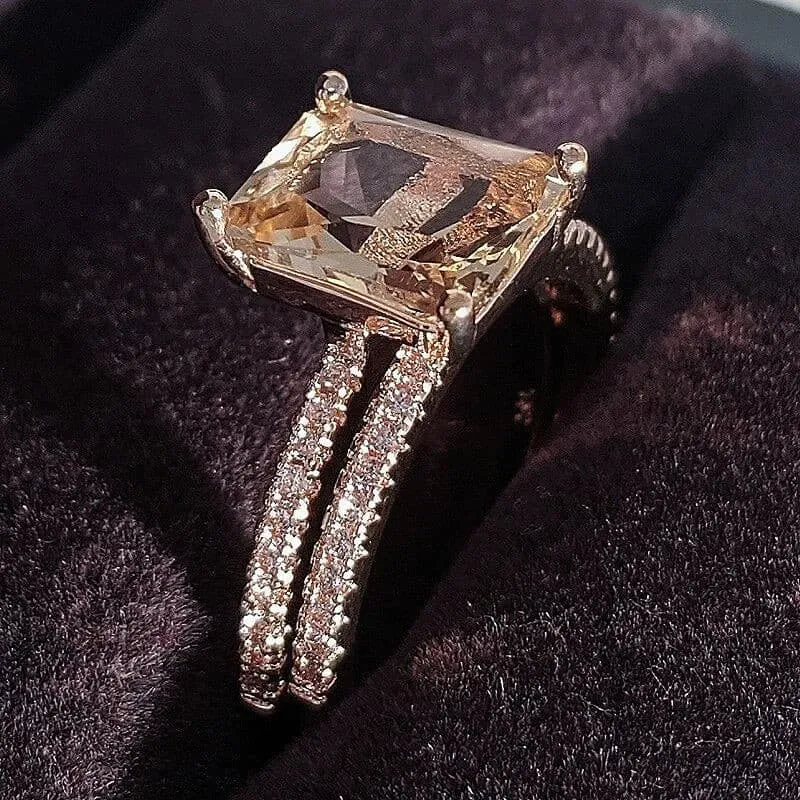 Rose Gold Princess Cut Ring Set