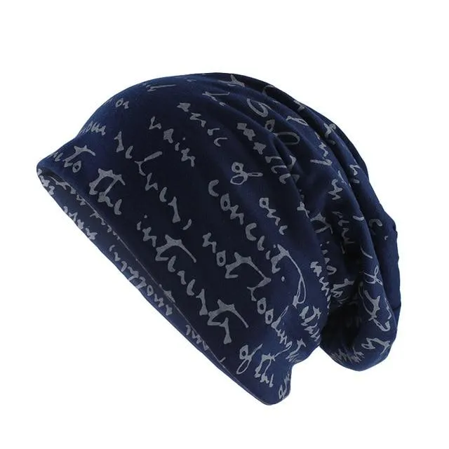 Scribbled Letters Style Cotton Beanie or Skullie