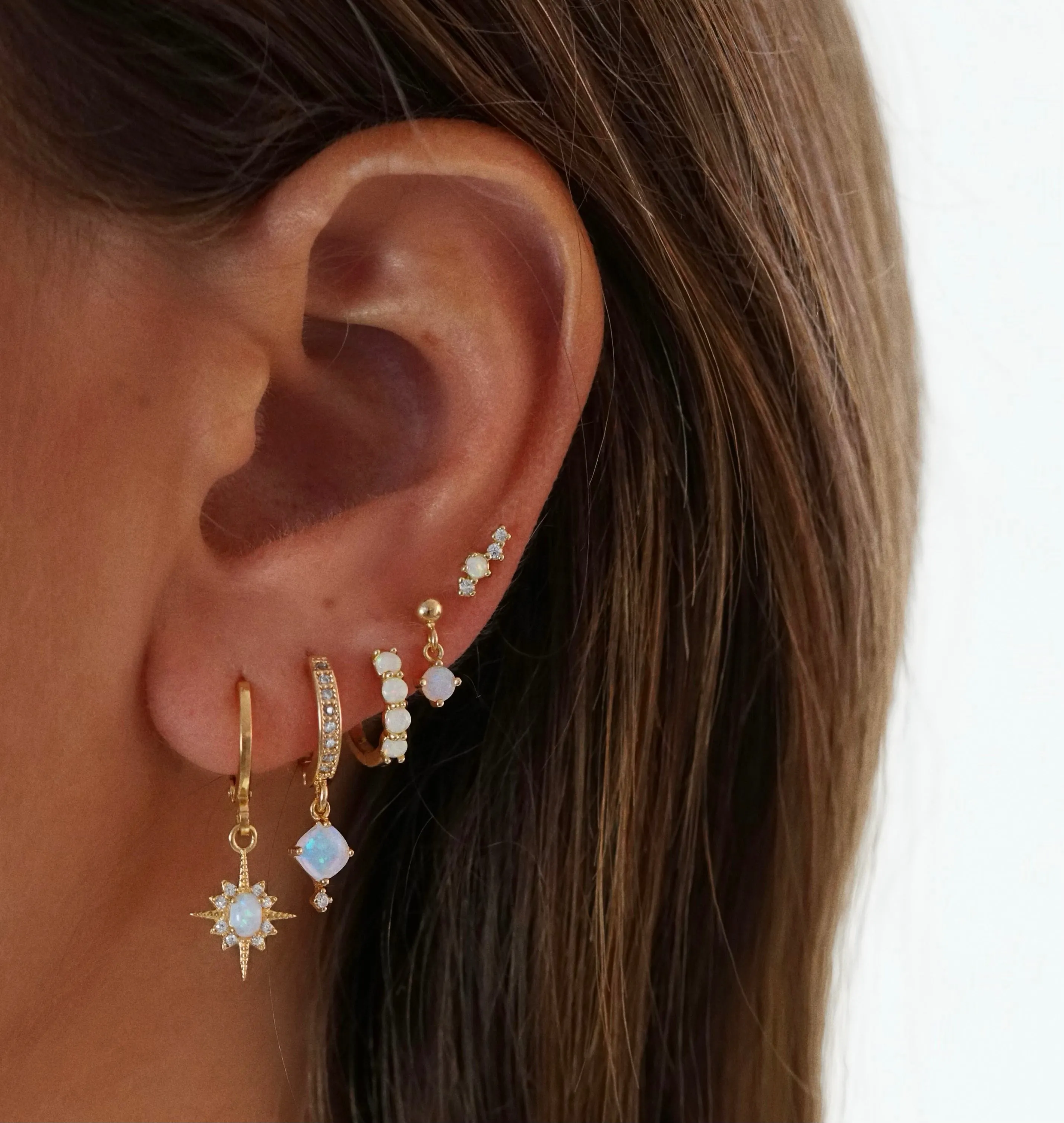 Silver Delicate Opal North Star Earring