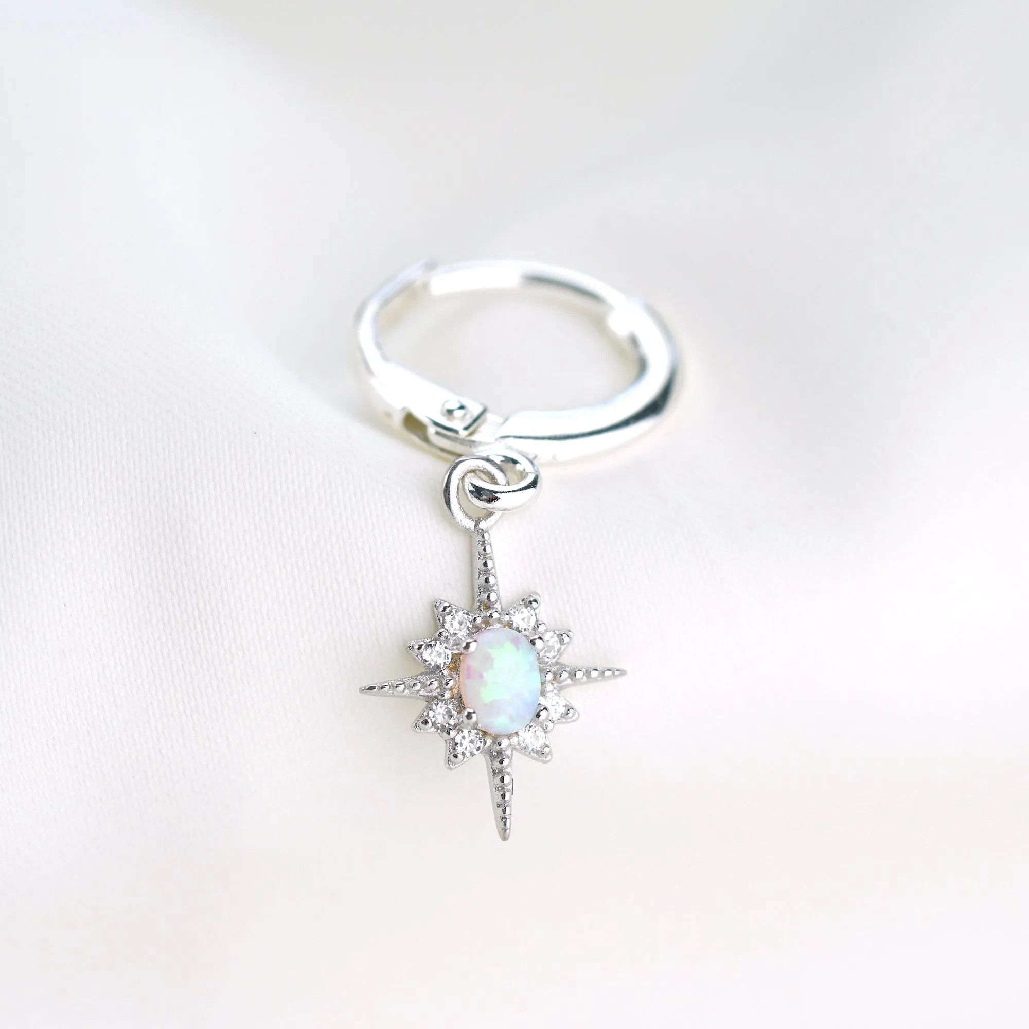 Silver Delicate Opal North Star Earring