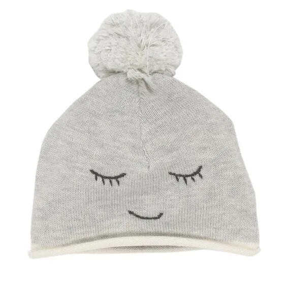 Smile Knit Beanie with Pom Pom