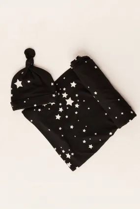 Swaddle & Beanie | Black Stars