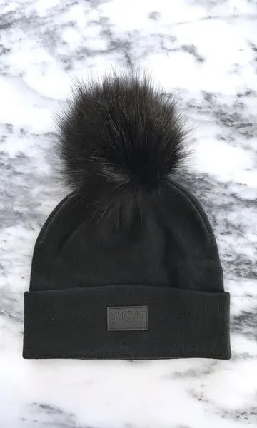 Sweat Active Cashmere Beanie with Fur Pom Pom Black