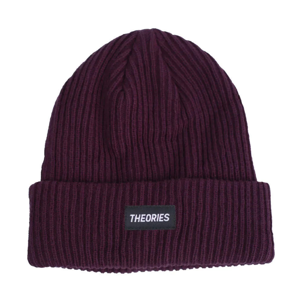 Theories Stamp Label Rib Knit Beanie Eggplant