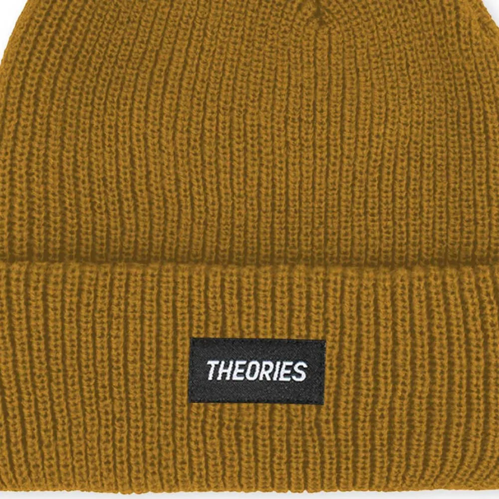 Theories Stamp Label Rib Knit Beanie Mustard