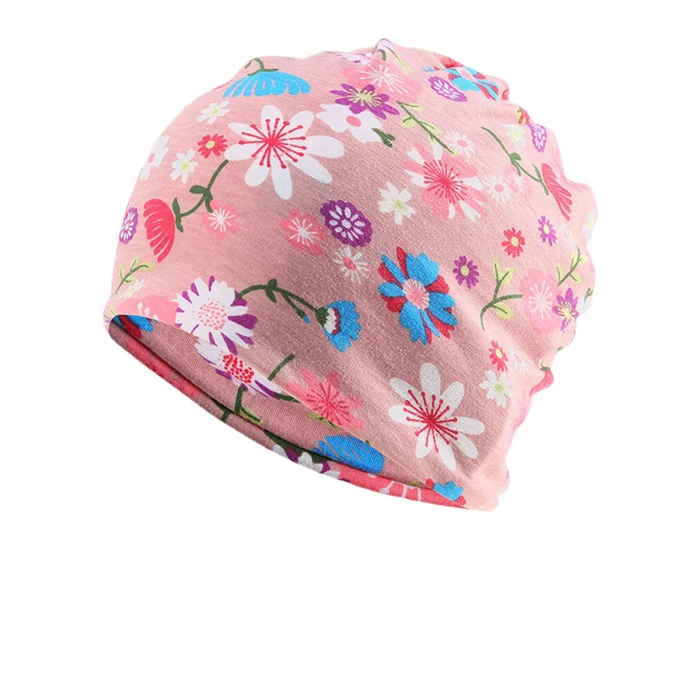 Women Cotton Colored Floral Printing Pattern Casual Outdoor Dual-Use Neck Protection Brimless Beanie