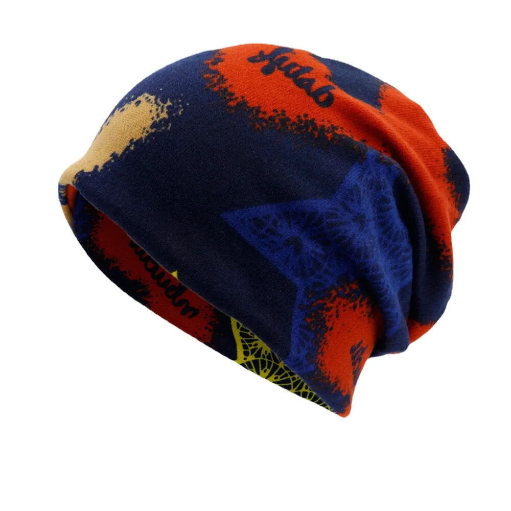 Women Hooded Hat Fashion Printed Dual-use Beanie